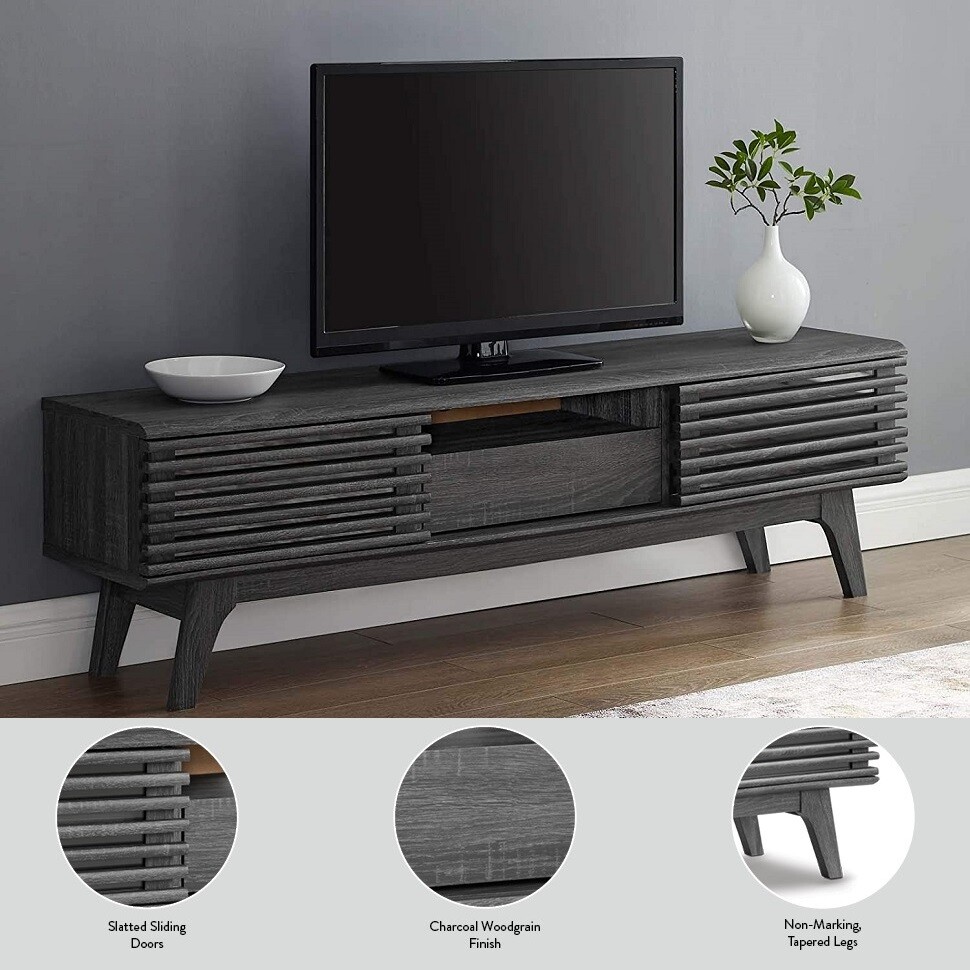 Media Center Console For Tvs Up To 64 Inch Retro, Charcoal