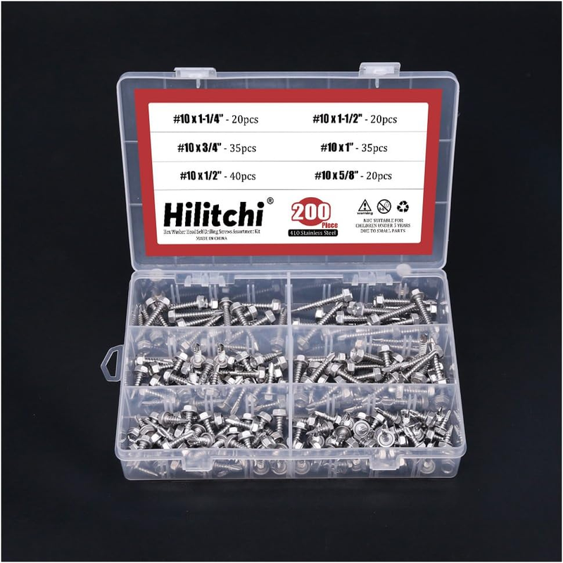410 Stainless Steel #10 Hex Washer Head Self Drilling Sheet Metal Tek Screws Ass