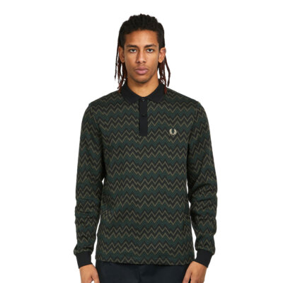 

Fred Perry Jacquard LS Polo Футболка мужская темно-зеленая, Зеленый, Fred Perry Jacquard LS Polo T-Shirt