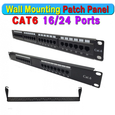 16 port 24 port Cat6 Patch Panel Mountable Network Ethernet with CableOrganizer 