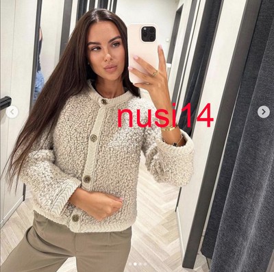 MASSIMO DUTTI NWT FW24 BOUCLÉ KNIT CARDIGAN WITH BUTTONS MINK 