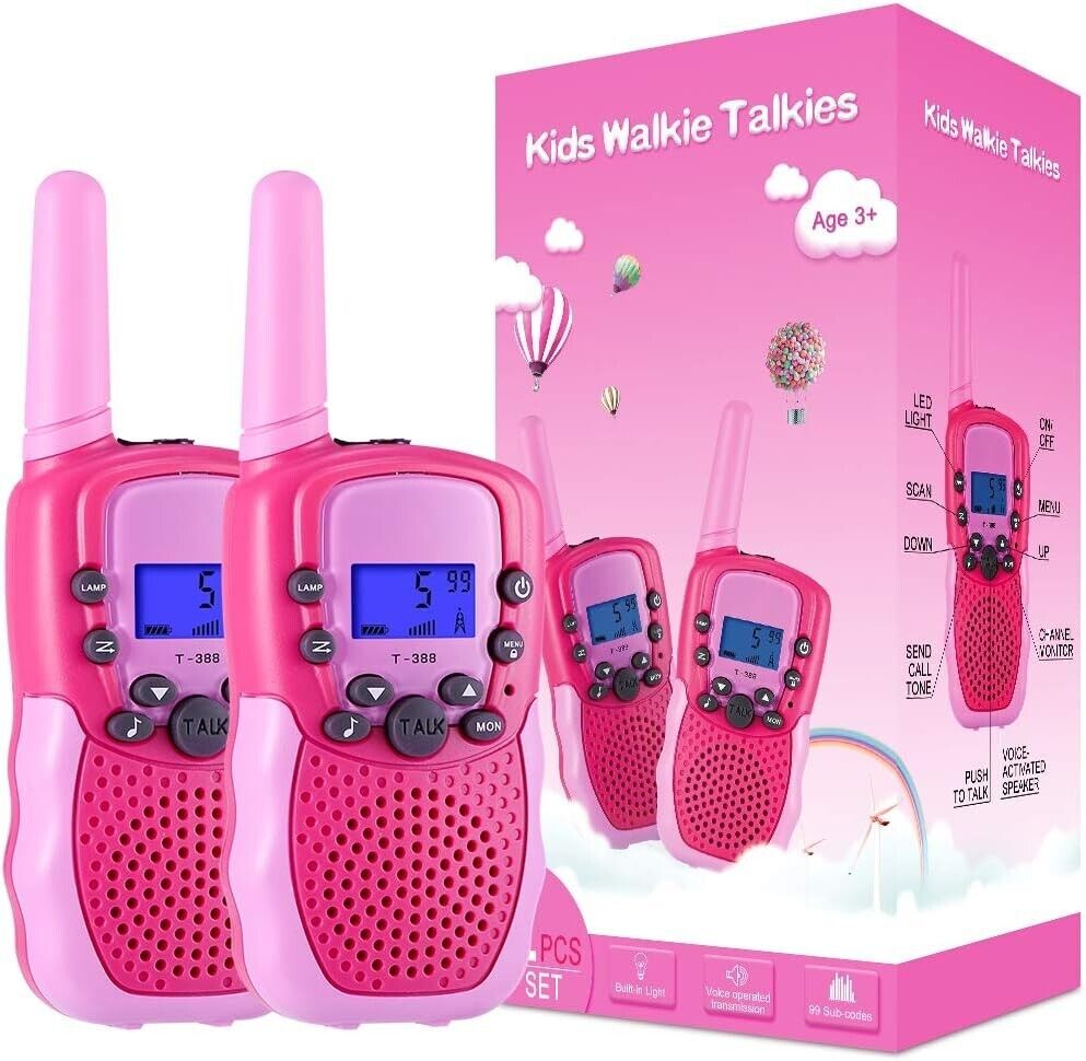 Pink 2 Pack Boys Girls Toys 2 Way Radio 22 Ch. Backlit Lcd