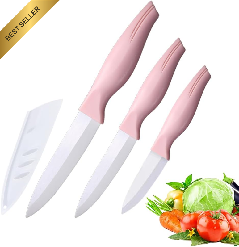3PC Pink Ceramic Knife Set 5" 4" 3" for Fruit Veggies Meat Bread