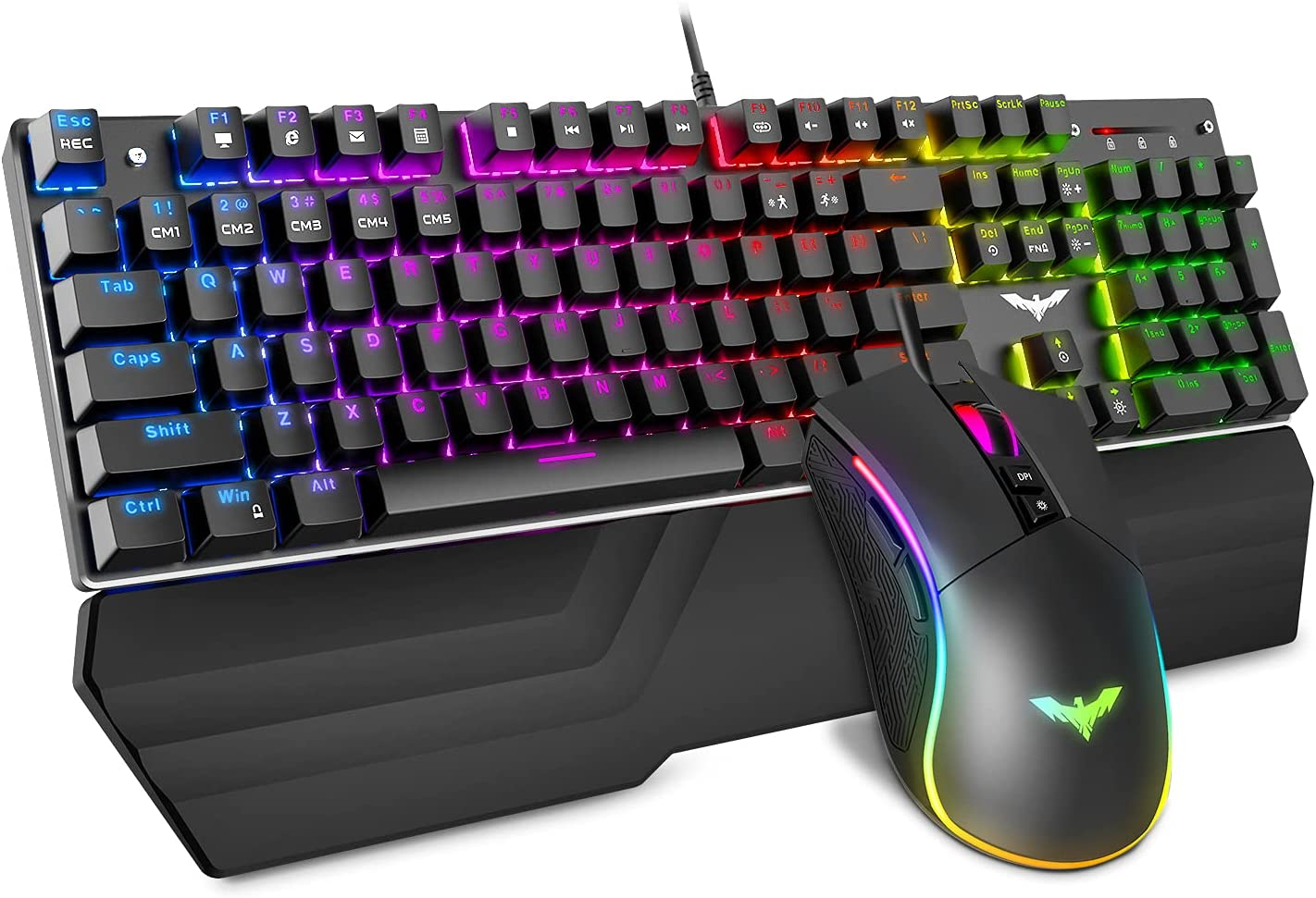 Wired Gaming Keyboard and Mouse Combo 104 Keys Detachable Wrist Rest for PC