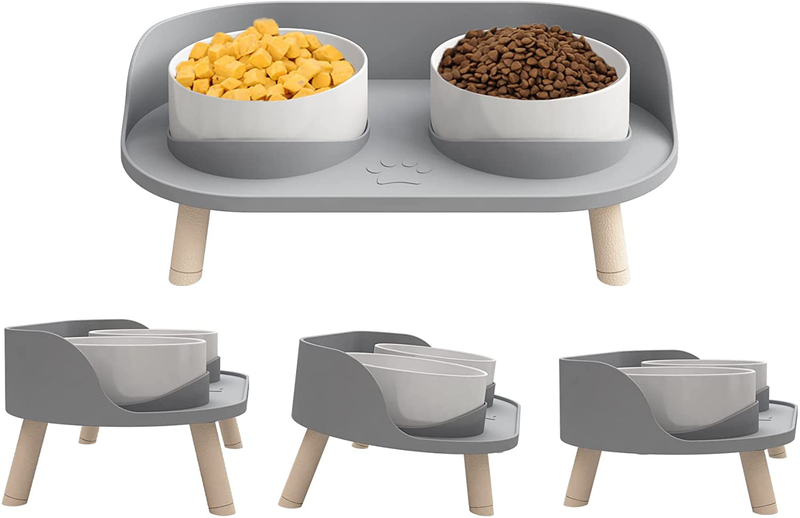 Elevated Cat Food Bowls w/ No-Spill Design, Ceramic Cat Bowls for Food and Water