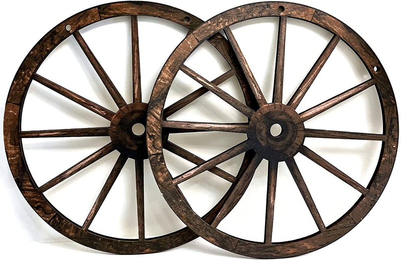 2 Pieces 12 Inch Wood Decorative Wheels Western Style Decorative Wagon For Bar