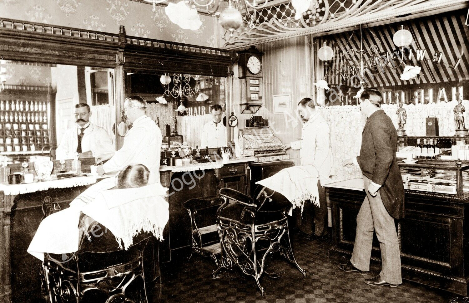 1895-1910 LC Wiseman Barber Shop NYC Vintage Photograph 11" x 17" Reprint