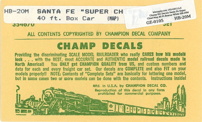 Champ Decals HB-20M 40' Santa Fe/ATSF Box Car ''Super Chief'' Map Scheme NIP