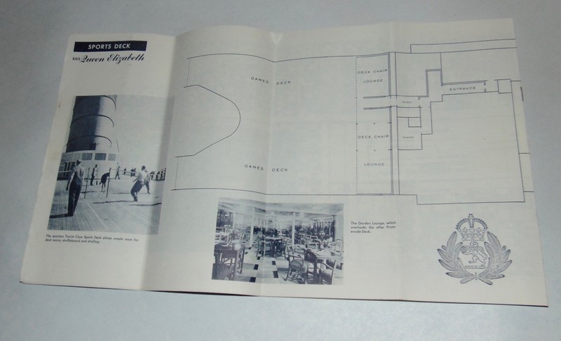 1950'S R.M.S. QUEEN ELIZABETH Tourist Class Accommodation CUNARD Fold Out Plan