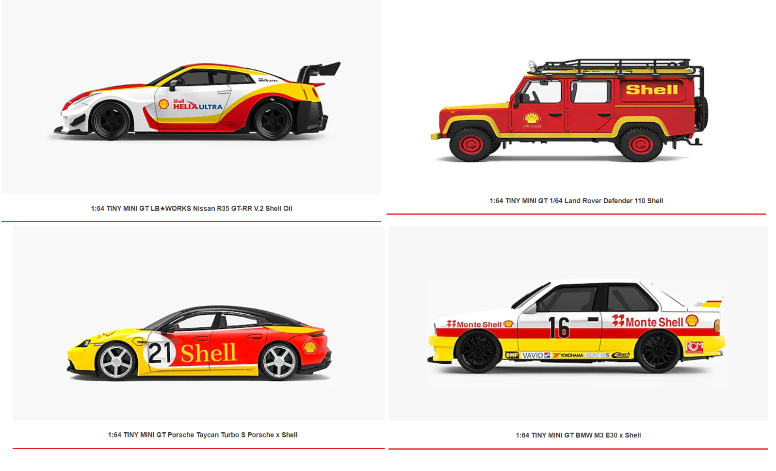 ミニカー MINIGT PorscheTaycanTurboS PorschexShell MINI GT x Shell (set of 4) GTR & Taycan & Defender & M3 #261