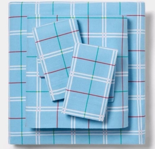 Wondershop Flannel Sheet Set Full Blue Plaid New | eBay
