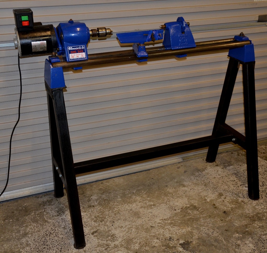 Record Woodturning Lathe DML 24X Complete with box section metal stand