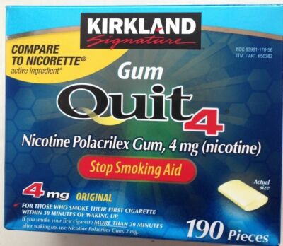 Kirkland Signature Quit Gum 4mg 190 Pcs Nicotine Polacrilex Stop Smoking EXP2025