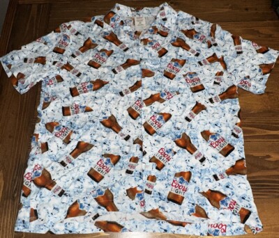 Coors Light Licensed Mens XL Fishing Hawaiian Cold Beer Bottle Shirt NWOT
