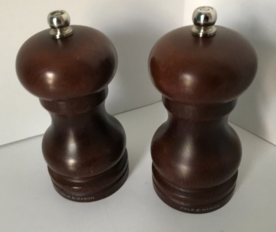COLE & MASON 4” Capstan Wood Dark Brown Wooden Salt & Pepper Shaker Grinder Set