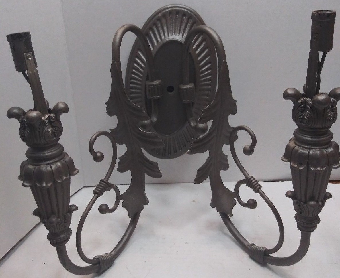 Pair of painted vine and leaf light hard wire wall sconces with clip on shaed