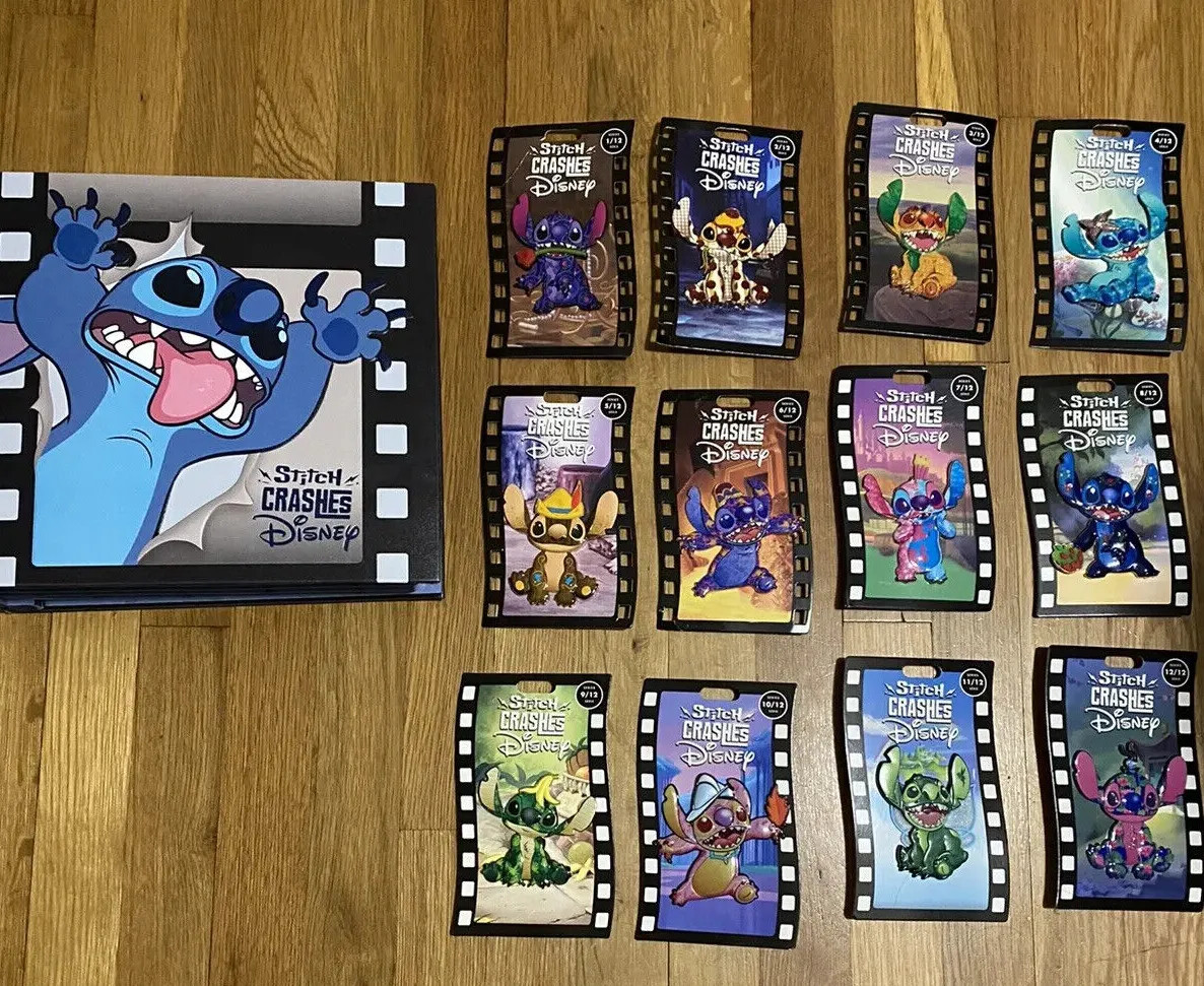 Stitch Crashes Disney ピン 全種類＋ピンホルダー Disney Store Stitch Crashes Disney Jumbo Pins Full Set (1-12