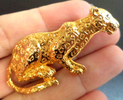 STUNNING VINTAGE ESTATE RHINESTONE GOLD TONE TIGER LION CAT 2'' BROOCH!!! 1807G