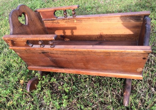 Vintage Handmade Wooden Doll Rocking Cradle