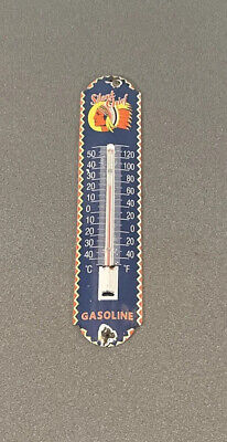 VINTAGE SILENT CHIEF 12” THERMOMETER PORCELAIN SIGN CAR GAS OIL TRUCK