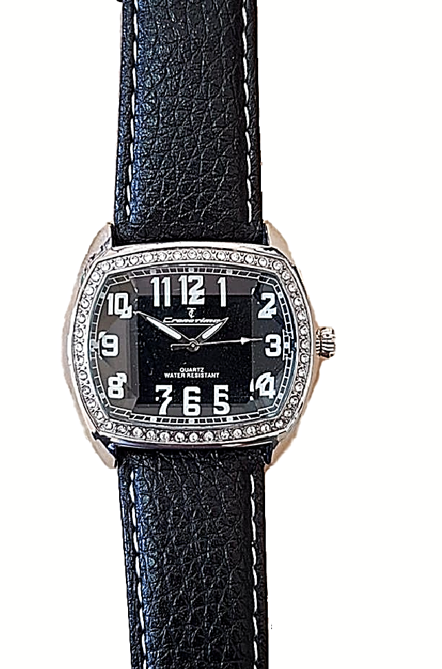 Orologio Donna Cronotime in pelle Nero Vetro Prismatico Pietre Strass Quarzo Baf