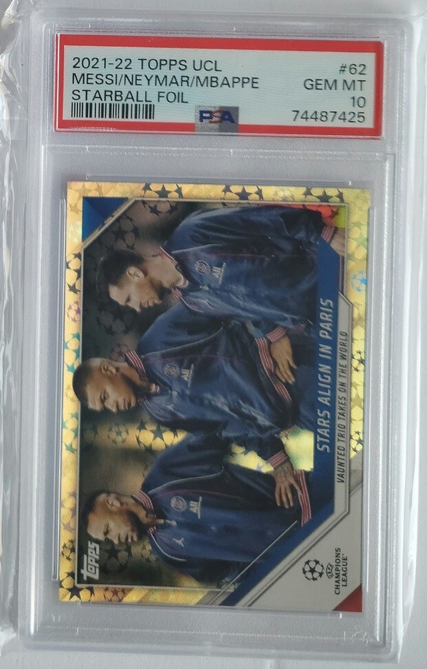 2021-22 Topps UCL Messi Neymar Mbappe Starball Foil #62 PSA