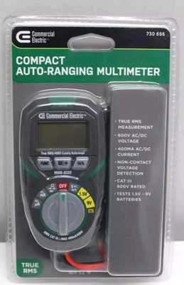 Commercial Electric Compact Auto-Ranging Multimeter Tests 1.5-9V Batteries