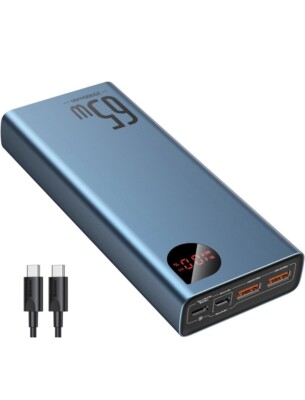 Baseus Power Bank, 65W 20000mAh Laptop Portable Charger, Fast Charging USB C 4-P