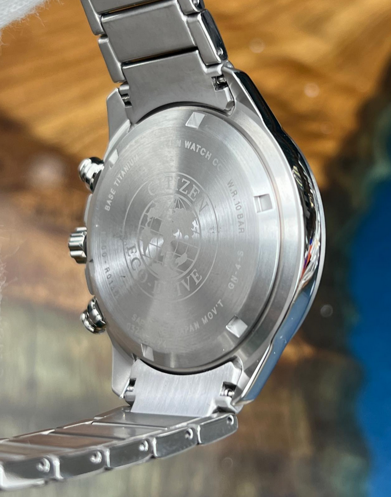 Pre-owned Citizen Super Titanium Sapphire Crystal Chronograph Black Dial Watch At2470-85e