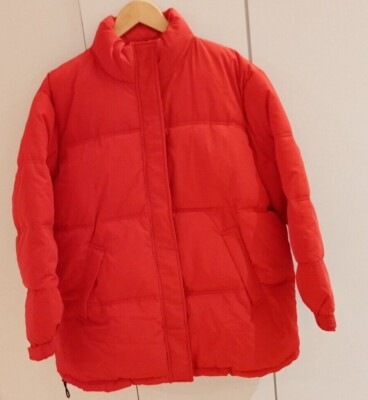 Women's H & M puffer jacket Red  Coat Winter Size M/Fashion earring