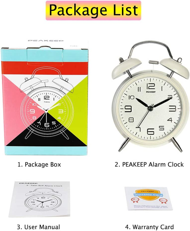 4 Inches Twin Bell Loud Alarm Clock for Heavy Sleepers, Backlight, Battery Opera
