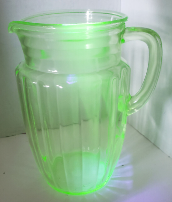 Vintage Pillar Green Uranium Glass 60 oz. Pitcher by Anchor Hocking 
