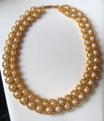 Vintage Napier Gold tone Faux Pearl Choker Necklace Pat