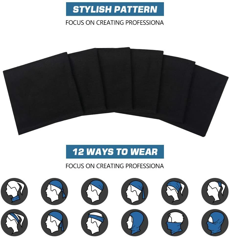 Lot 6 PACK Black Tube Bandana Baclava Neck Gaiter Scarf Motorcycle Bike