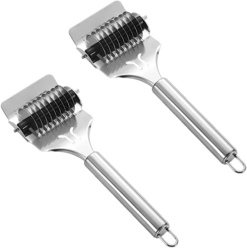 2-Pack Stainless Steel Pasta and Noodle Lattice Rollers, Manual Dough Cutter Too