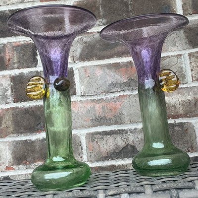 2 KOSTA BODA Bertil Vallien Art Glass Vases Wind Pipe Series Etched Signed 48176