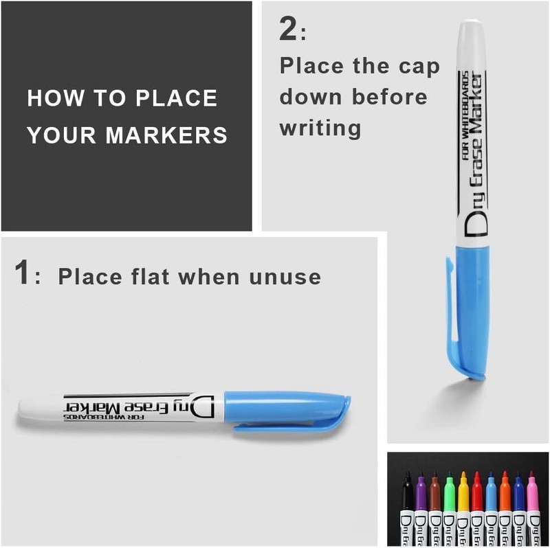 Dry Erase Markers Low Odor Fine Whiteboard Markers Thin Box of 12, 10 Colors