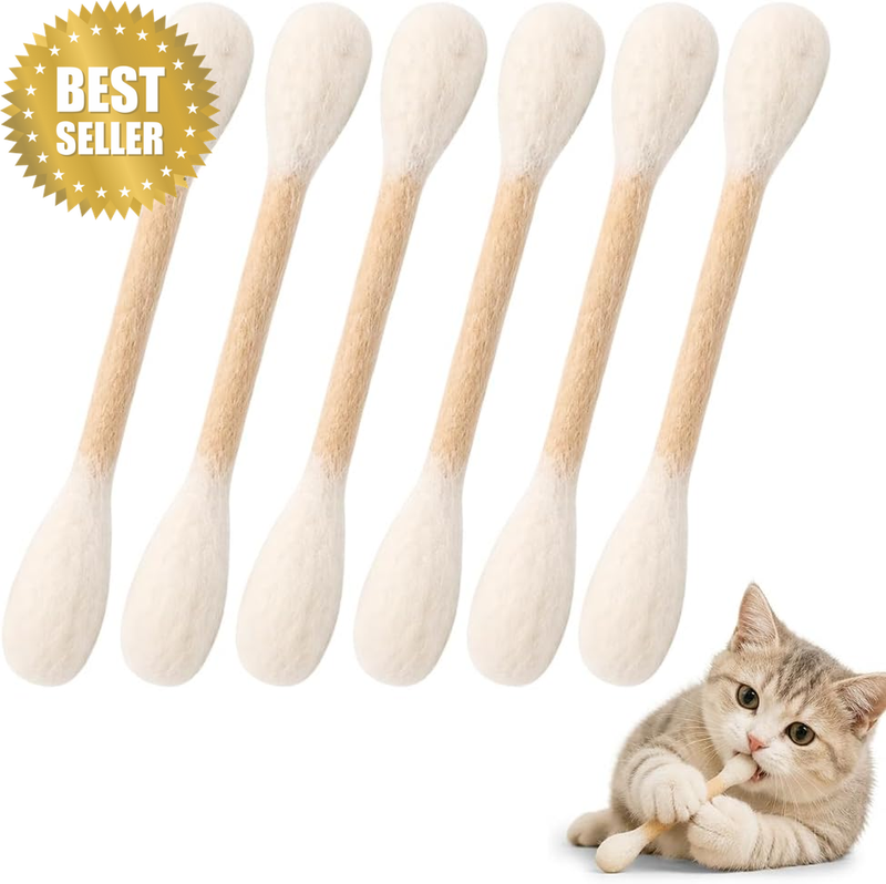 6 Pcs Cotton Swabs Cat Toys with Catnip, Giant Qtip Cat Chew Sticks, Interactive