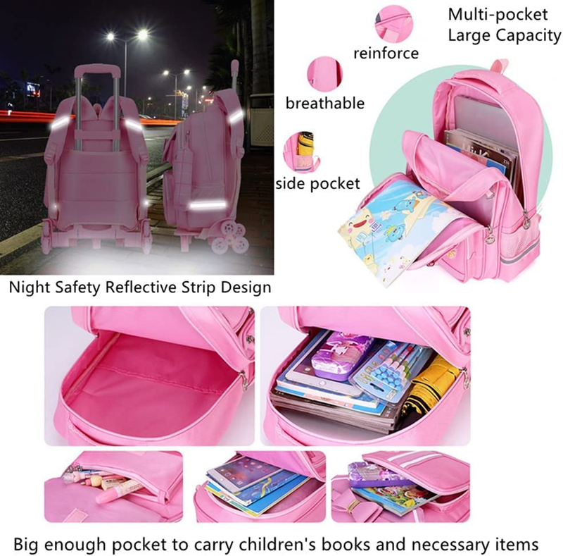 Rolling Backpack for Girls Cute Trolley Bags Primary School Bookbags with Wheels