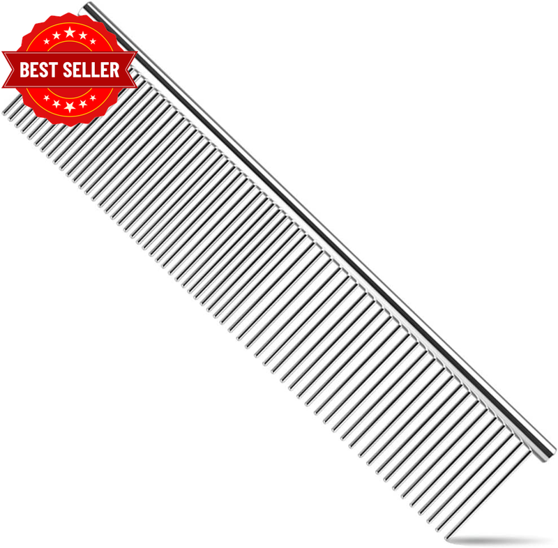 Dog Comb, Cat Comb with Rounded and Smooth Ends Stainless Steel Teeth, Professio