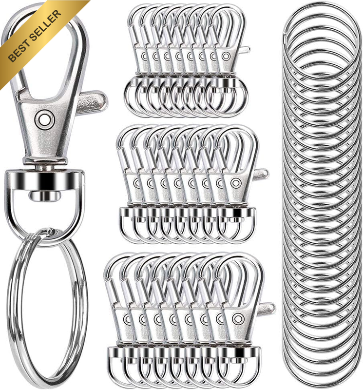 100PCS Premium Metal Swivel Snap Hooks with Key Rings,Swivel Lobster Claw Clasps