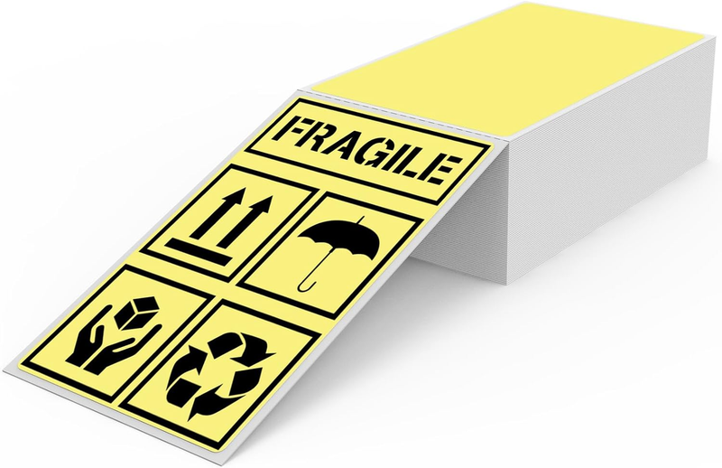 Yellow Thermal Labels 3 X 5 Inch Vinyl Self-Adhesive Fanfold Direct Shipping Sti