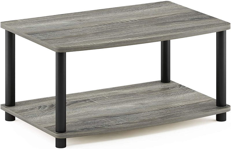 2-Tier Elevated TV Stand, French Oak Grey/Black, High Qualit
