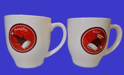Two (2) Barnes and Noble Christmas Coffee Mugs, ''Naughty and Nice''