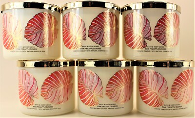 QTY 6 - Bath & Body Works PINK PINEAPPLE SUNRISE 3 Wick 14.5 Oz Scented Candle