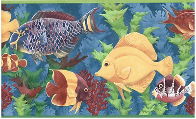 * CLOWNFISH, FISH, SEAWEED, CORAL, AND OCEAN GREEN EDGES Wallpaper bordeR Wall