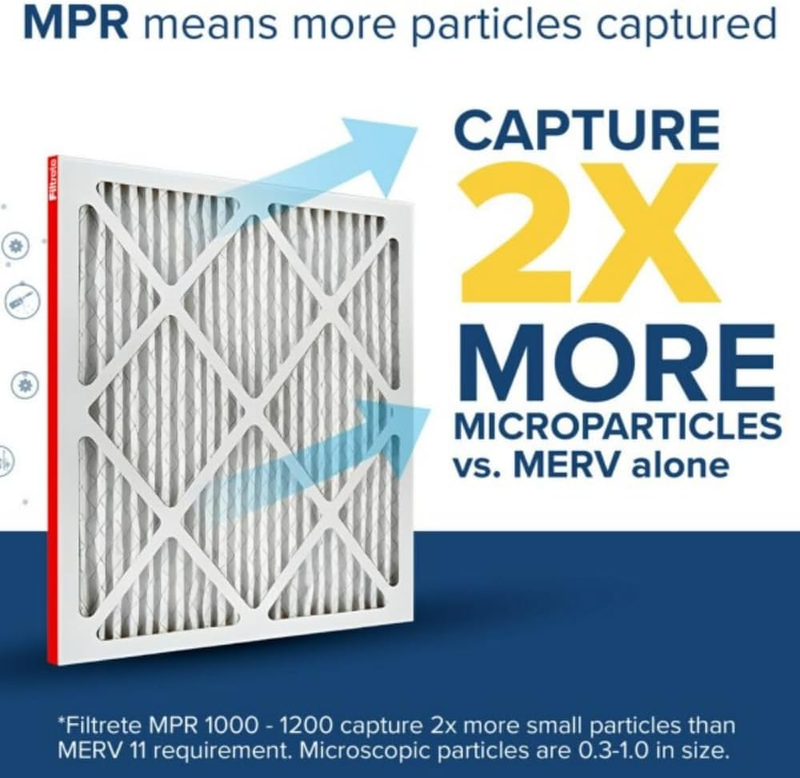 16x25x1 AC Furnace Air Filter, MERV 11, MPR 1000, Micro Allergen Defense, 3-Mont