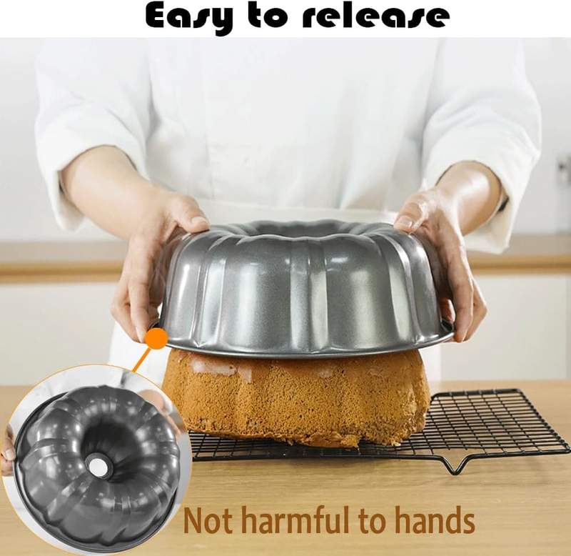 Cake Pans, 9.5'' 10'' Non-Stick Fluted Cake Pan, Heavy Duty Carbon Steel Tube Pa