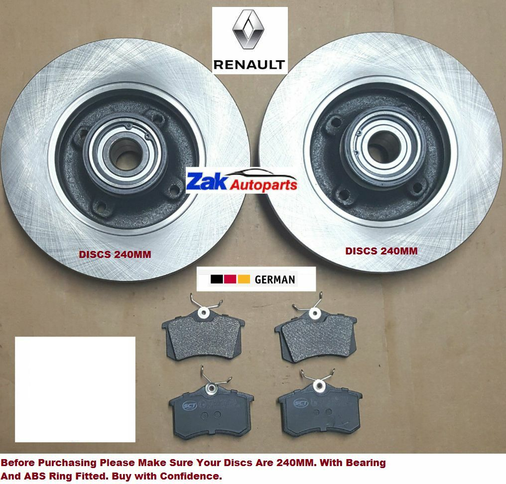 FOR Renault Megane MK2 Rear Brake Discs & Pads Fitted Wheel Bearing/ABS