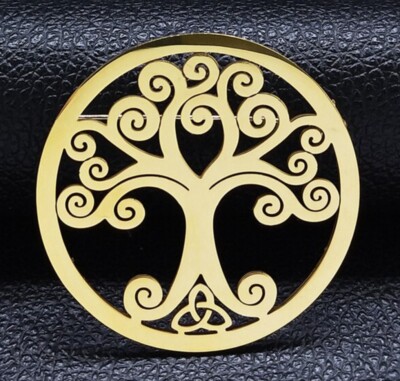 Stainless Steel Gold Color  Celtic Tree of Life Pin with Trinity Symbol